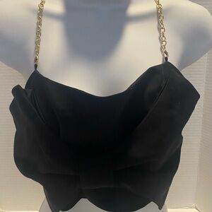 La Hearts Black CropTop with Gold Chain Straps Large Bow Design Size Small